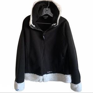 Women’s fleece jacket with faux fur trim